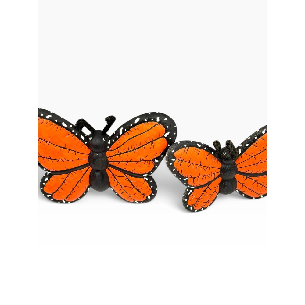 Monarch Butterfly Ceramic Wall Decor Orange Black Hand Painted 3D Art Set 2
